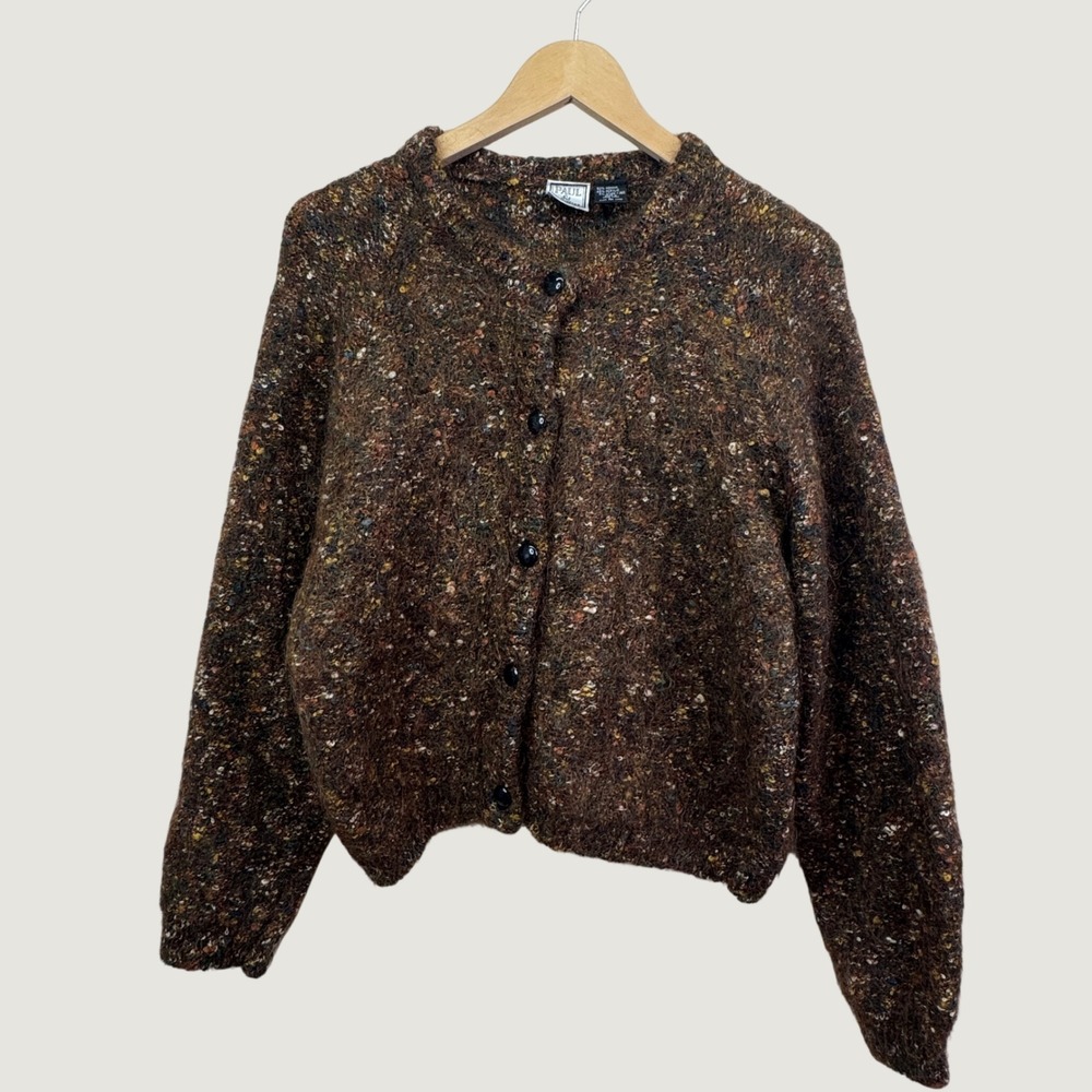 Paul Et Duffier Women Cardigan Mohair Blend Brown Boucle Knit Sweater Large VTG